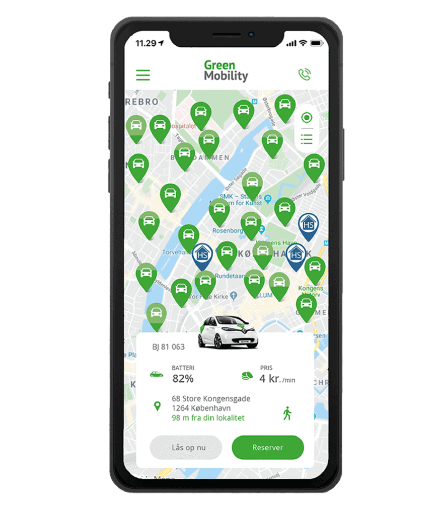 Find en elbil på kortet i appen