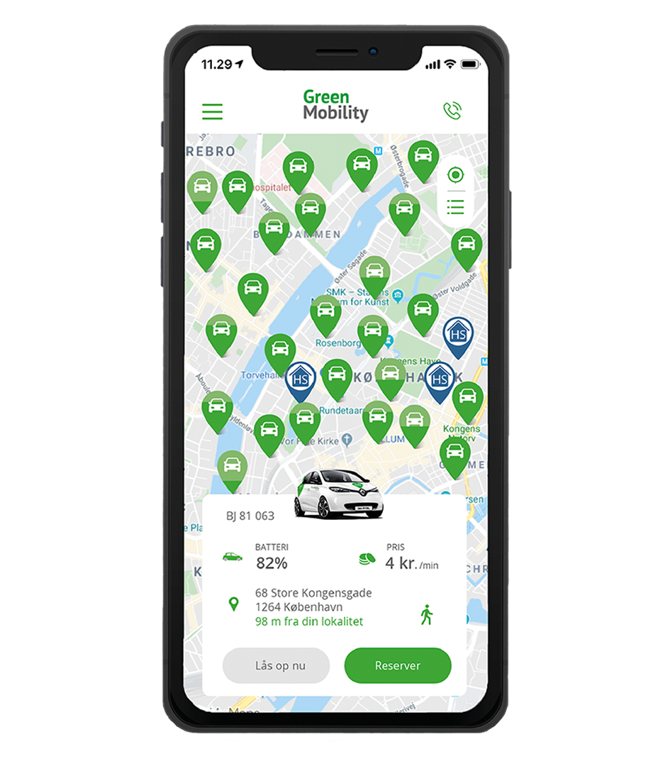 Find en elbil på kortet i appen